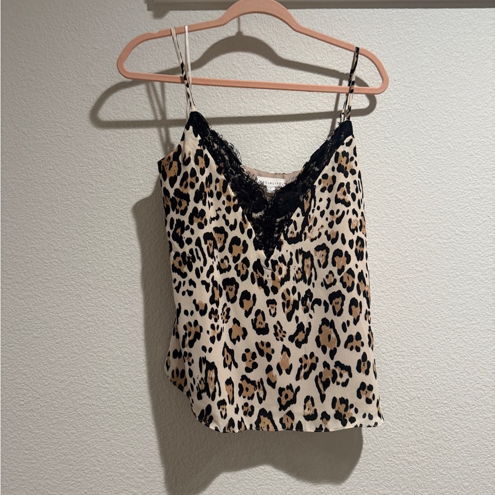 Leopard Print Lace Trim Cami Top